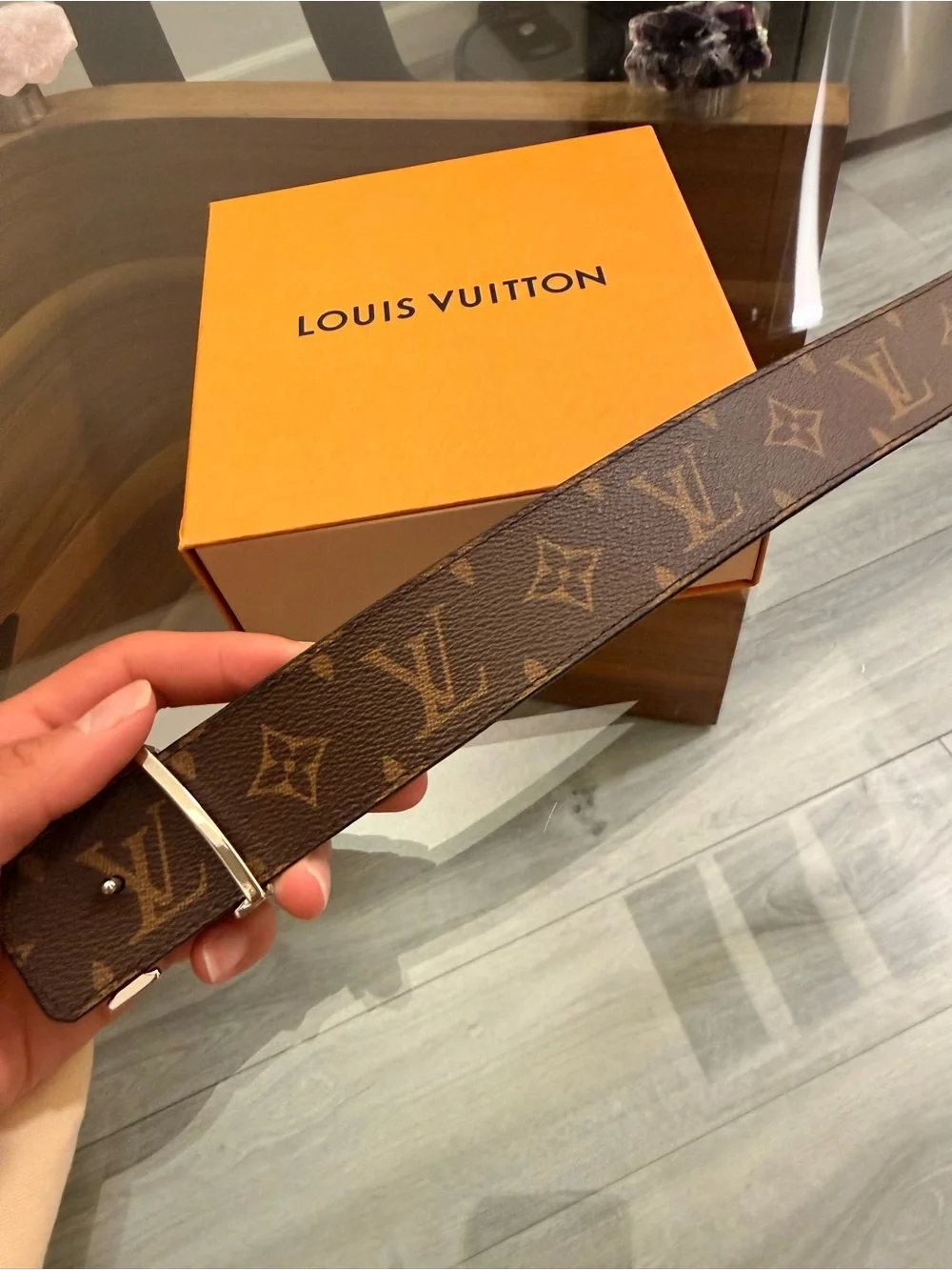 Louis Vuitton Black Leather LV Initiales Men's Belt with Silver Buckle